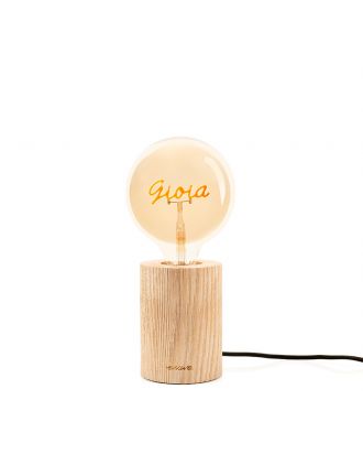 LAMPADA EMOZIONI DA VIVERE FELICITA BASE LEGNO BULBO AMBRA